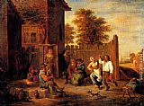 David The Younger Teniers Wall Art - Peasants merrying outside an inn